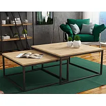 Mesa de centro de dos niveles, 2 en 1, altura 39 cm y 34 cm, ancho 76 cm y 66 cm, con superficie laminada, colores negro, blanco, mármol, hormigón, roble