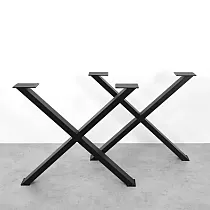 Robust, stilren och minimalistisk X-formad metallbordsben av stål, svart färg, höjd 71 cm, bredd 82 cm, set med 2 st.