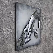 3D Metal Konschtwierk, Wanddekoratioun Zwee Hänn, Dimensiounen 60x60cm
