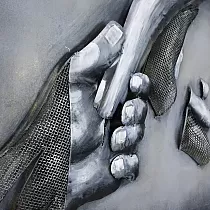 Obra de arte en metal 3D, decoración de pared Dos manos, dimensiones 60x60cm