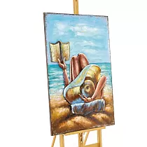 Pictura 3D pe metal, fata pe plaja cu carte, 120x80 cm