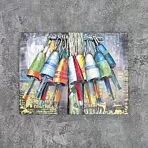 Obra de arte de pared con boya de metal texturizada de acero, altura 75 cm, ancho 100 cm
