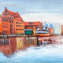 3D метално изображение за стена, стенен декор, град край реката, 70x140 см
