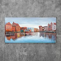 Imagen de pared de metal 3D, decoración de pared, ciudad junto al río, 70x140 cm