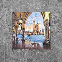 3D метално изображение за стена, стенен декор, град и канал, 100x100 см