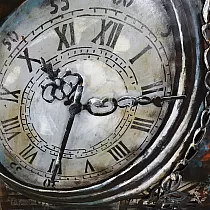 3D metalo menas, senas laikrodis, 100x100 cm