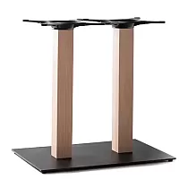 Base de mesa em aço com duas colunas de madeira bruta, altura 72 cm 60 cm 106 cm, peso 26,5 kg, tampos de mesa até 140x80 cm