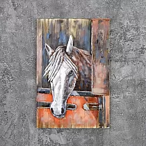 Decoración de pared de metal 3D, caballo blanco, 90x60 cm