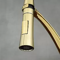 Grifo de cocina giratorio 360 grados de acero inoxidable, altura 43 cm, longitud del caño 17 cm, color negro y oro antiguo
