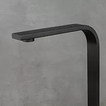 Minimalist stainless steel faucet in elegant black color, height 35,2 cm, spout length 19,5 cm