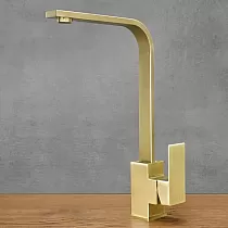 Modern minimalist stainless steel faucet, height 35,2 cm, spout length 19,5 cm, color matt antique brass
