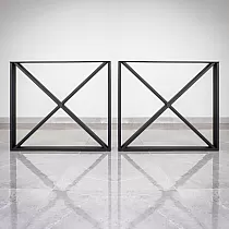 Haltbar Dëschbeen, quadratesch Form mat X Fëllung, Breet 80 cm, Héicht 71 cm, schwaarz Faarf, Set vun 2 Stéck