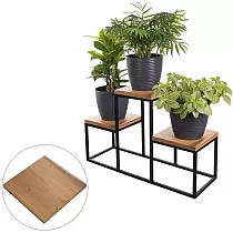 Háromszoros acél növényi állvány tölgyfa deszkával, teljes szélessége 60 cm, teljes magassága 44 cm