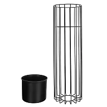 Metal entworf Blummepott aus Stahlstäben schwaarz Faarf a Plastikskuerf schwaarz Faarf, Breet 20 cm, Héicht 70 cm