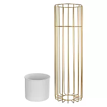 Portafiori in acciaio con aste color oro e vaso bianco altezza 70 cm, larghezza 20 cm
