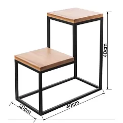 Kétszintes acél növényi állvány tölgyfa deszkával, teljes szélessége 40 cm, teljes magassága 40 cm