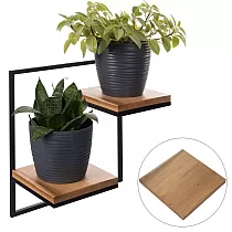 2-vånings väggmonterad hylla, pulverlackerad stålram och äkta ekskivor, djup 20 cm, höjd 40 cm