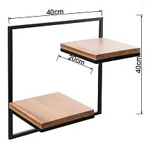 2-kerroksinen seinähylly, jauhemaalattu teräsrunko ja aidot tammilaudat, syvyys 20 cm, korkeus 40 cm
