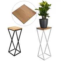 Bloemenstandaard met zigzag metalen frame en eikenhouten plank, zwart of wit, hoogte 50 cm, 60 cm of 70 cm