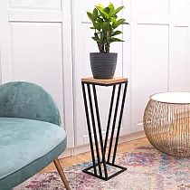 Suporte para plantas com aparência de triângulo rígido e superfície compacta de carvalho, preto ou branco, alturas disponíveis de 50 cm, 60 cm ou 70 cm