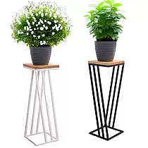 Merev háromszög alakú növénytartó kompakt tölgyfa felülettel, fekete vagy fehér, választható magasságok 50 cm, 60 cm vagy 70 cm