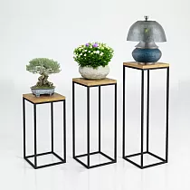 Fyrkantigt växtställ i olika höjder 50 cm, 60 cm eller 70 cm, vitt eller svart sidobord med ekskiva