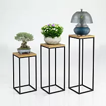 Štvorcový stojan na rastliny v rôznych výškach 50 cm, 60 cm alebo 70 cm, biely alebo čierny príručný stolík s dubovou doskou