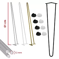 12 mm apaļa stieņa galda kājas ar augstumu 61 cm, komplektā 4 gab, melnā, baltā, pelēkā vai zelta krāsā