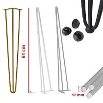 Stalo kojos iš trijų tvirtų plieninių strypų, skersmuo 12 mm, aukštis 61, rinkinys iš 4, juodos, baltos, pilkos arba auksinės spalvos