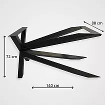 Aszimmetrikus monolitikus, művészi fém asztalkeret fekete színben nagy asztallapokhoz, magassága 72 cm, szélessége 80 cm, hossza 140 cm
