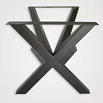 Asymetrický monolitický kovový rám stola v čiernej farbe pre veľké stolové dosky, výška 72 cm, šírka 80 cm, dĺžka 140 cm