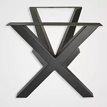 Telaio per tavolo artistico monolitico asimmetrico in metallo di colore nero per piani di tavoli di grandi dimensioni, altezza 72 cm, larghezza 80 cm, lunghezza 140 cm
