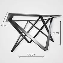 Kézzel készített 3D acél asztalkeret Háromszögek felső támasztékkal, nagy asztalokhoz, hossza 130 cm, szélessége 70 cm, magassága 72 cm