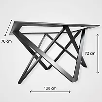 Struttura tavolo artigianale in acciaio 3D Triangoli con supporto superiore, per tavoli di grandi dimensioni, lunghezza 130 cm, larghezza 70 cm, altezza 72 cm