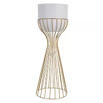 Metal entworf Blummendëppen aus Stahlstäben gëllen Faarf a Plastikskuerf wäiss Faarf, Breet 20 cm, Héicht 55 cm