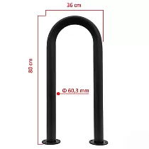 Bicicletário externo de metal em aço, cor preta, dimensões 80x36 cm