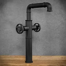 Einstrahl-Wasserhahn im Industriestil aus Messing, schwarze Farbe, Höhe 32 cm, Auslauflänge 15 cm