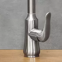 Grifo de cocina de acero inoxidable con caño extraíble, altura 46 cm, longitud de caño 17,5 cm, color gris acero