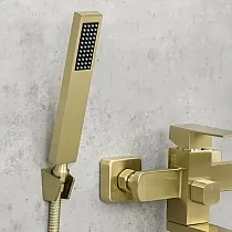 Vanová nástěnná baterie moderního vzhledu se sprchovým koutem, výška 15 cm, šířka 20 cm, barva starožitná mosaz, povrch kartáčovaný