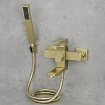 Vanová nástěnná baterie moderního vzhledu se sprchovým koutem, výška 15 cm, šířka 20 cm, barva starožitná mosaz, povrch kartáčovaný