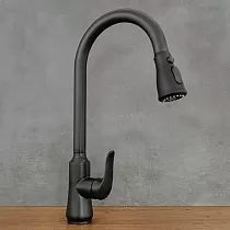 Stainless steel faucet with pull-out spout in black colour, height 46 cm, spout length 17,5 cm