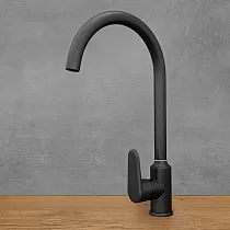 Robinet en acier inoxydable, hauteur 39 cm, longueur du bec 17,5 cm, couleur noir