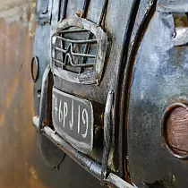 Cuadro metálico 3D antiguo coche azul pequeño, 120x80cm