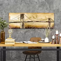 Cuadro en metal 3D, decoración de pared, el viejo puente en la niebla, dimensiones 70x160cm