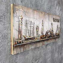Cuadro en metal 3D, decoración de pared, muelle, puerto, dimensiones 60x150cm