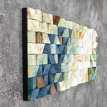 Art mural 3D en bois, mosaïque abstraite, dimensions 122 cm x 55 cm