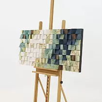 Lesena 3D stenska slika, abstraktni mozaik, dimenzije 122 cm x 55 cm