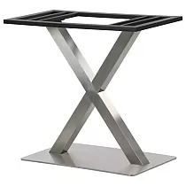 X-alakú standard magasságú fém asztallap rozsdamentes acélból, magasság 72,5 cm, talp 70x40 cm, alaplap 40x80 cm
