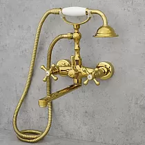 Mezclador de agua para bañera de latón pulido, de pared, altura 270 mm, longitud del caño 245 mm