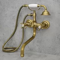 Badewassermischer aus Messing, Wandmontage, Höhe 39 cm, Auslauflänge 23 cm, Farbe gold